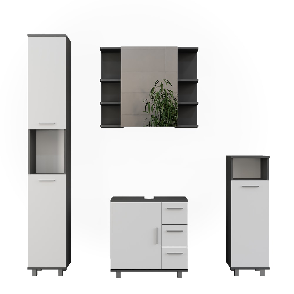 Vicco Badmöbel-Set 4-teilig Anthrazit/Weiß 60x60.8cm style modern Grau Spanplatte