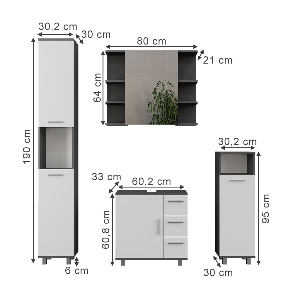 Badmöbel-Set 4-teilig Anthrazit/Weiß 60x60.8cm - Maisons Du Monde