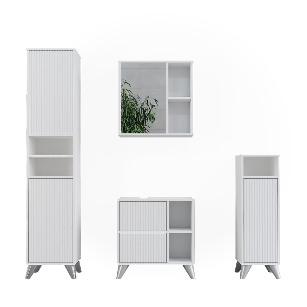 Vicco Badmöbel-Set 4-teilig Weiß 60x62cm style modern Weiß Spanplatte