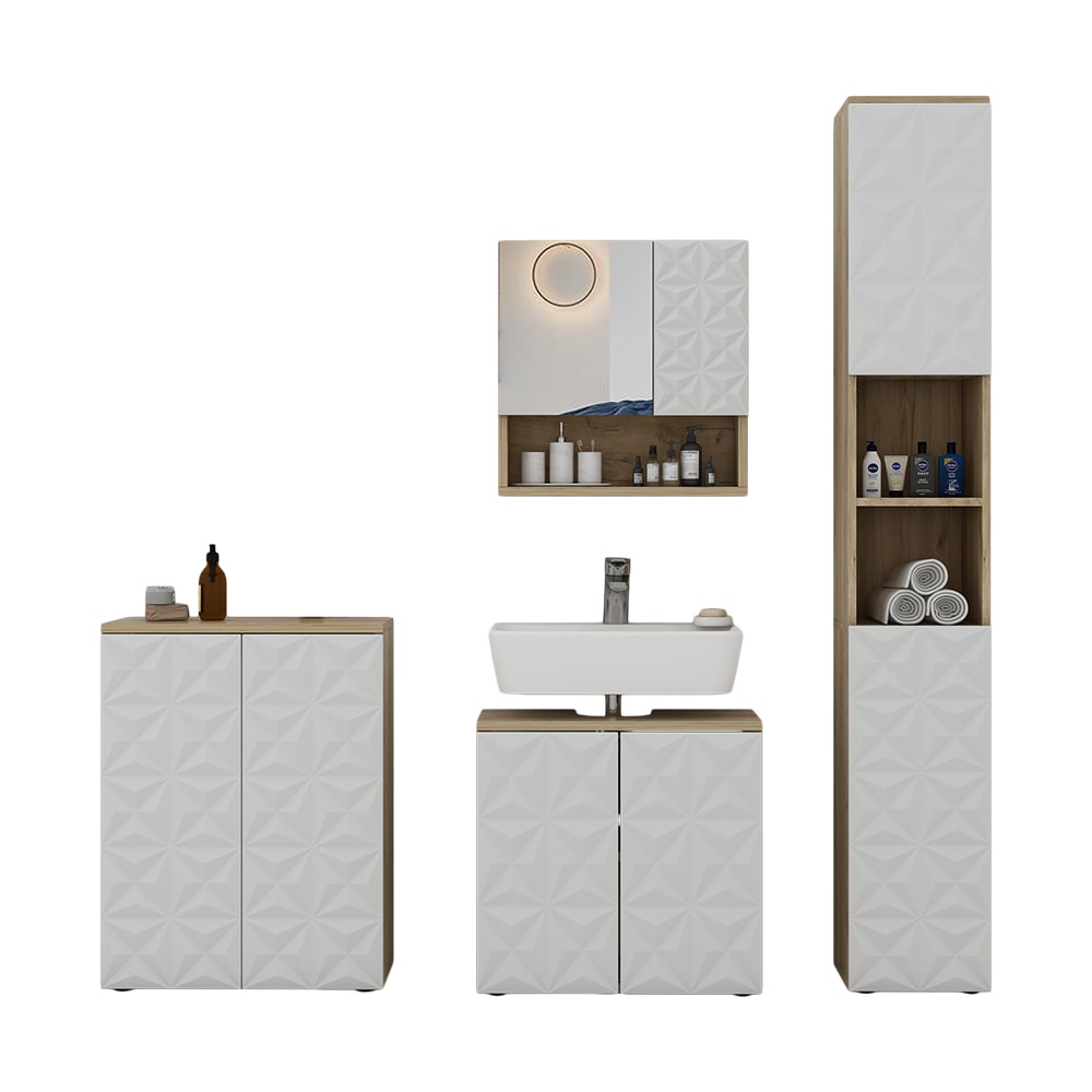 Vicco Badmöbel-Set 4-teilig Weiß 60x57cm style modern Weiß Spanplatte