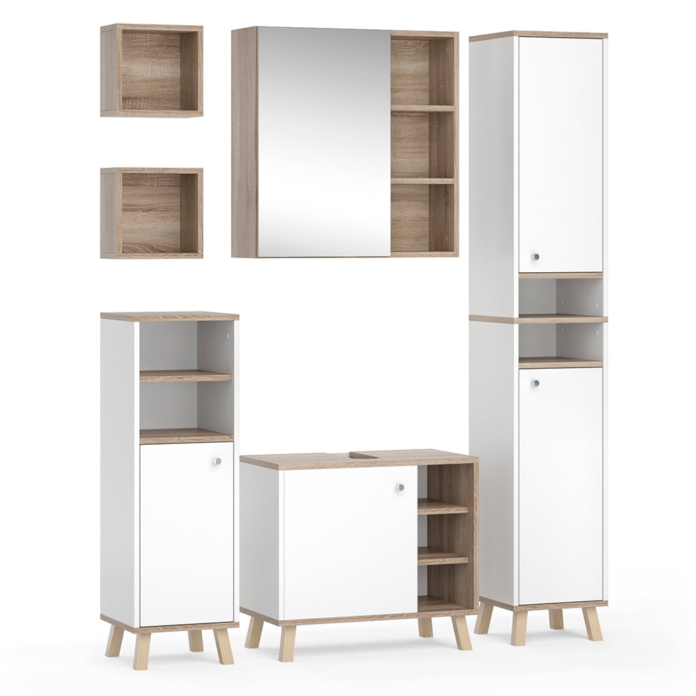 Vicco Badmöbel-Set 6-teilig Weiß 60x54cm style modern Weiß Spanplatte