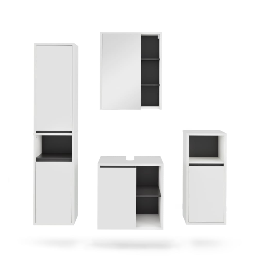 Vicco Badmöbel-Set 4-teilig Weiß/Grau 60x60cm style modern Weiß Spanplatte