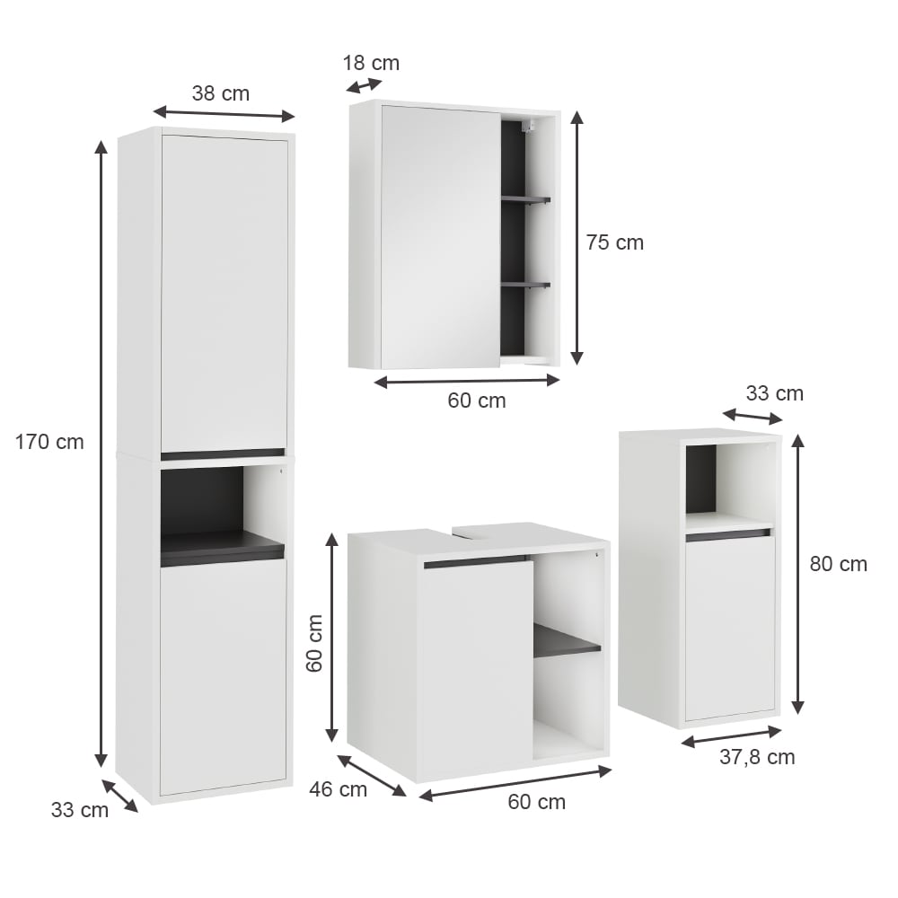 Badmöbel-Set 4-teilig Weiß/Grau 60x60cm - Maisons Du Monde