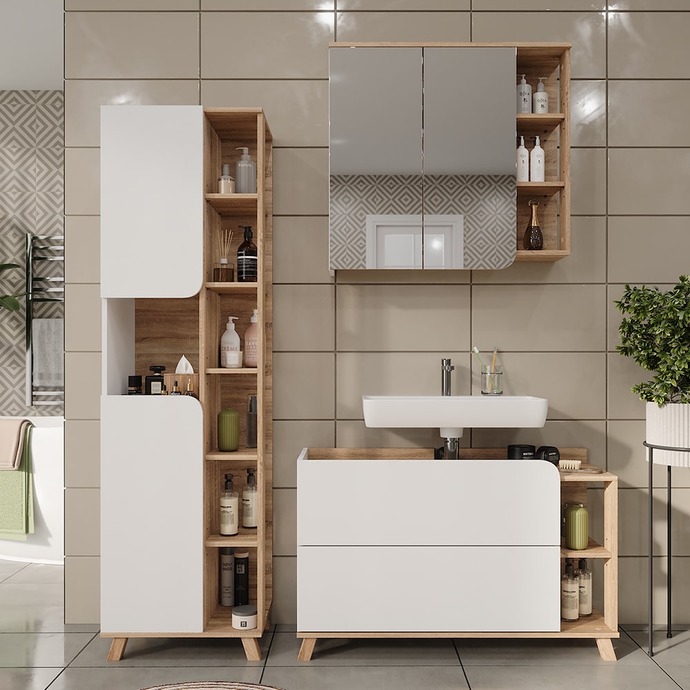 Badmöbel-Set 3-teilig Sonoma/Weiß 100x65cm - Maisons Du Monde