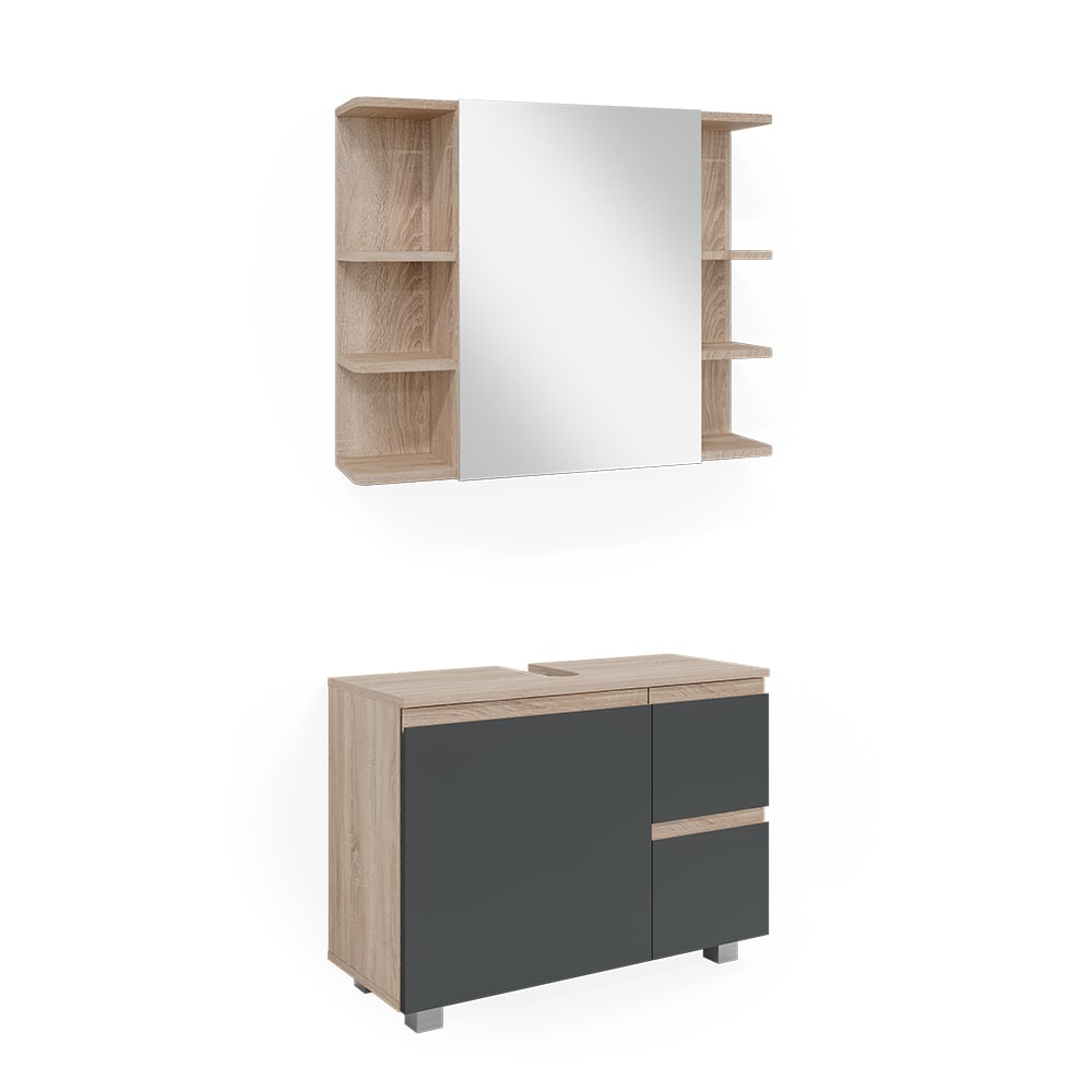 Vicco Badmöbel-Set 2-teilig Sonoma 80x60.8cm style modern Braun Spanplatte