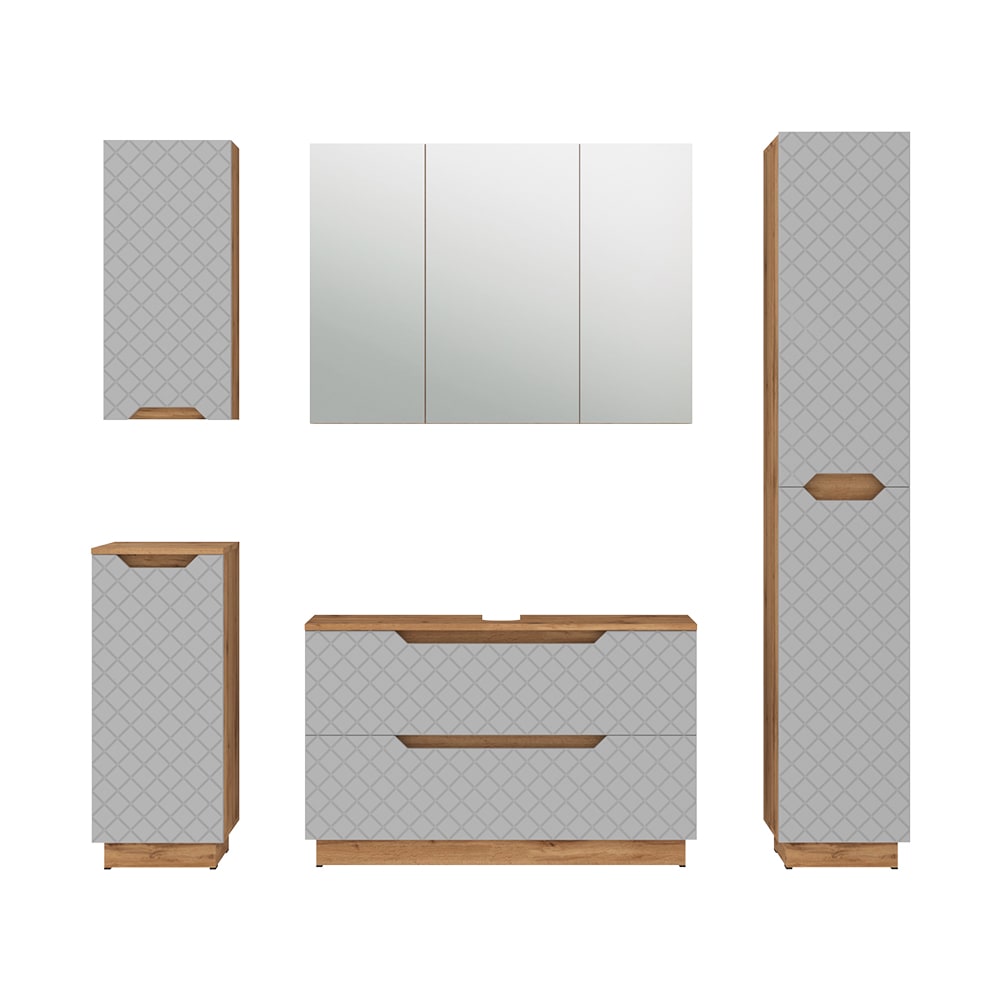 Vicco Badmöbel-Set 5-teilig Grau 100x62.5cm style modern Grau Spanplatte