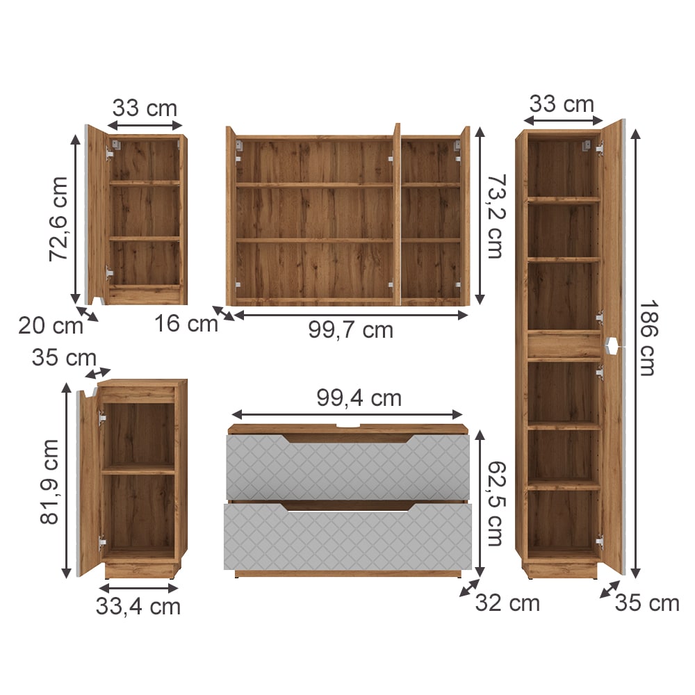 Badmöbel-Set 5-teilig Grau 100x62.5cm - Maisons Du Monde