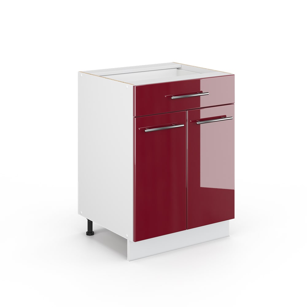 Vicco Badschrank mit Schublade ohne Arbeitsplatte Bordeaux Hochglanz 60x82cm style modern Rot Spanplatte