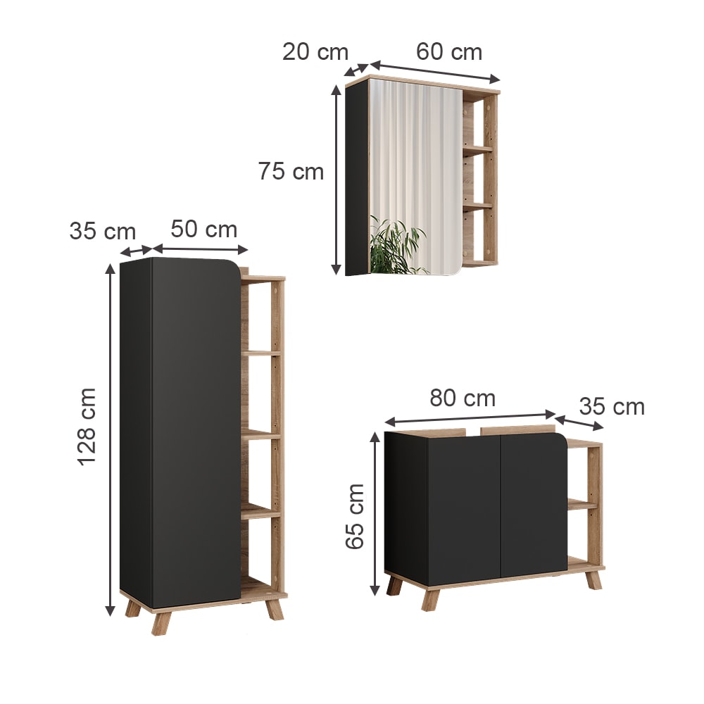Badmöbel-Set 3-teilig Sonoma/Anthrazit 80x65cm - Maisons Du Monde