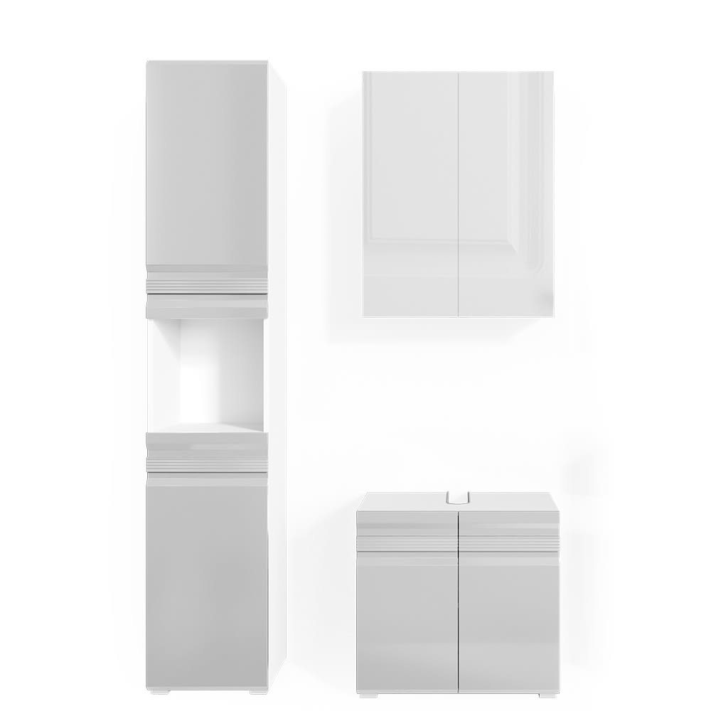 Vicco Badmöbel-Set 3-teilig Weiß Hochglanz 60x56cm style modern Weiß Spanplatte