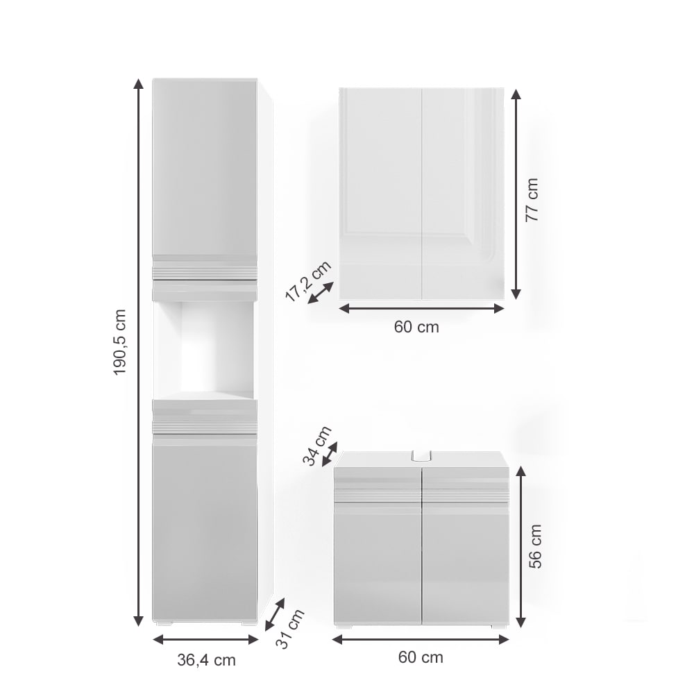 Badmöbel-Set 3-teilig Weiß Hochglanz 60x56cm - Maisons Du Monde