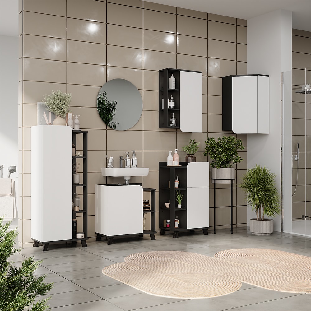 Badmöbel-Set 6-teilig Anthrazit/Weiß 60x65cm - Maisons Du Monde