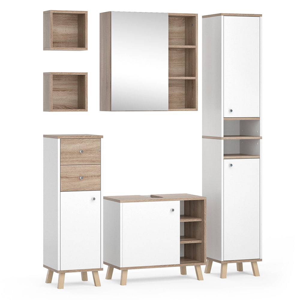 Vicco Badmöbel-Set 6-teilig Weiß 60x54cm style modern Weiß Spanplatte