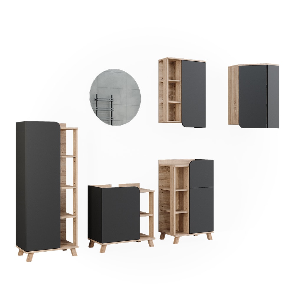 Vicco Badmöbel-Set 6-teilig Sonoma/Anthrazit 60x65cm style modern Braun Spanplatte