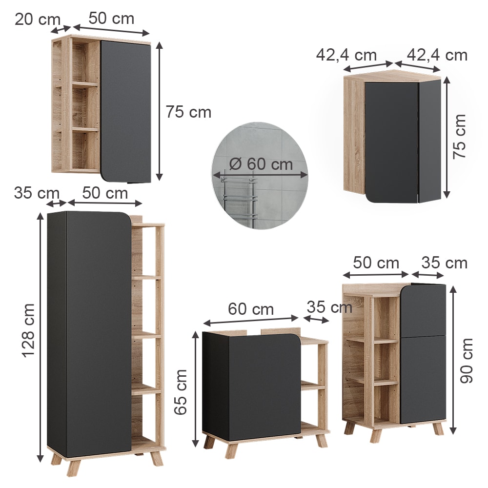 Badmöbel-Set 6-teilig Sonoma/Anthrazit 60x65cm - Maisons Du Monde