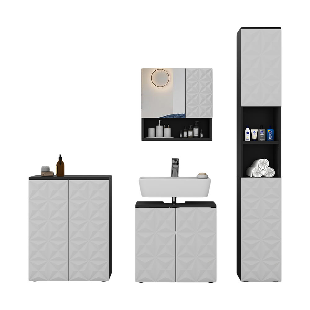 Vicco Badmöbel-Set 4-teilig Schwarz 60x57cm style modern Schwarz Spanplatte
