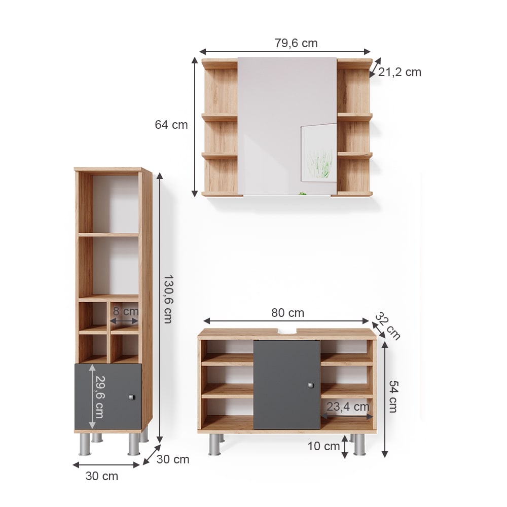Badmöbel-Set 3-teilig Goldkraft Eiche 80x54cm - Maisons Du Monde