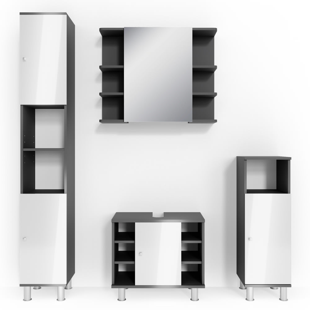 Vicco Badmöbel-Set 4-teilig Anthrazit 60x54cm style modern Grau Spanplatte