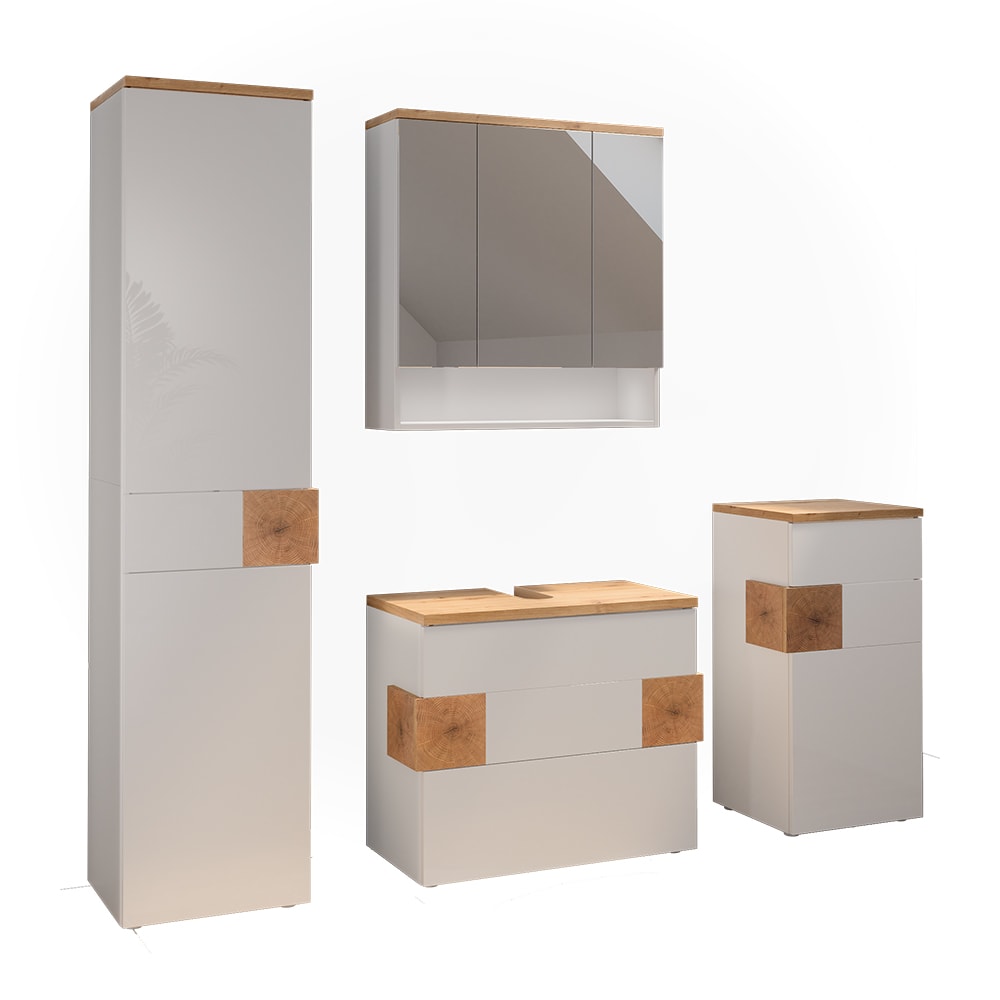 Vicco Badmöbel-Set 4-teilig Weiß Hochglanz 70x64.5cm style modern Weiß Spanplatte
