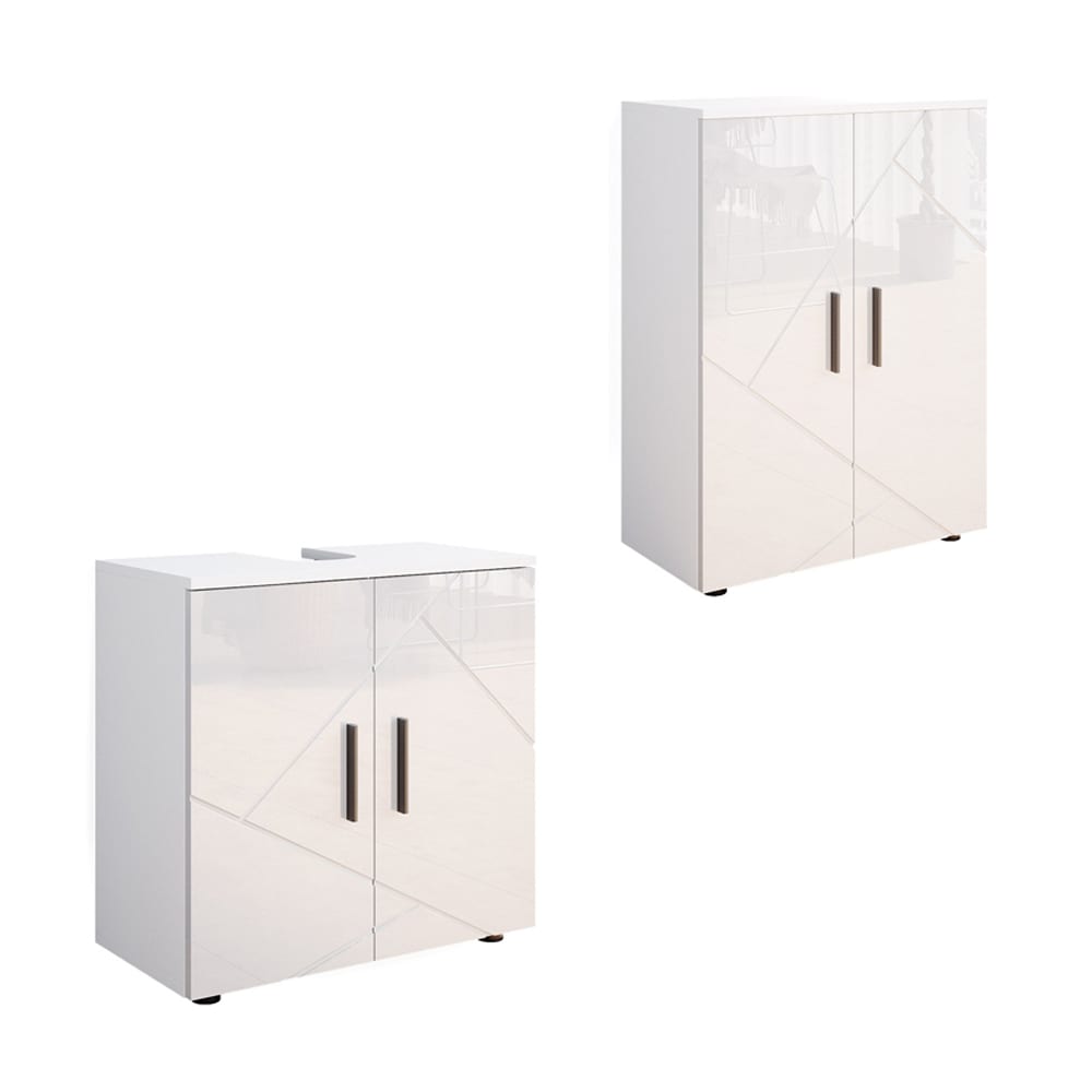 Vicco Badmöbel-Set 2-teilig Weiß Hochglanz 60x59cm style modern Weiß Spanplatte