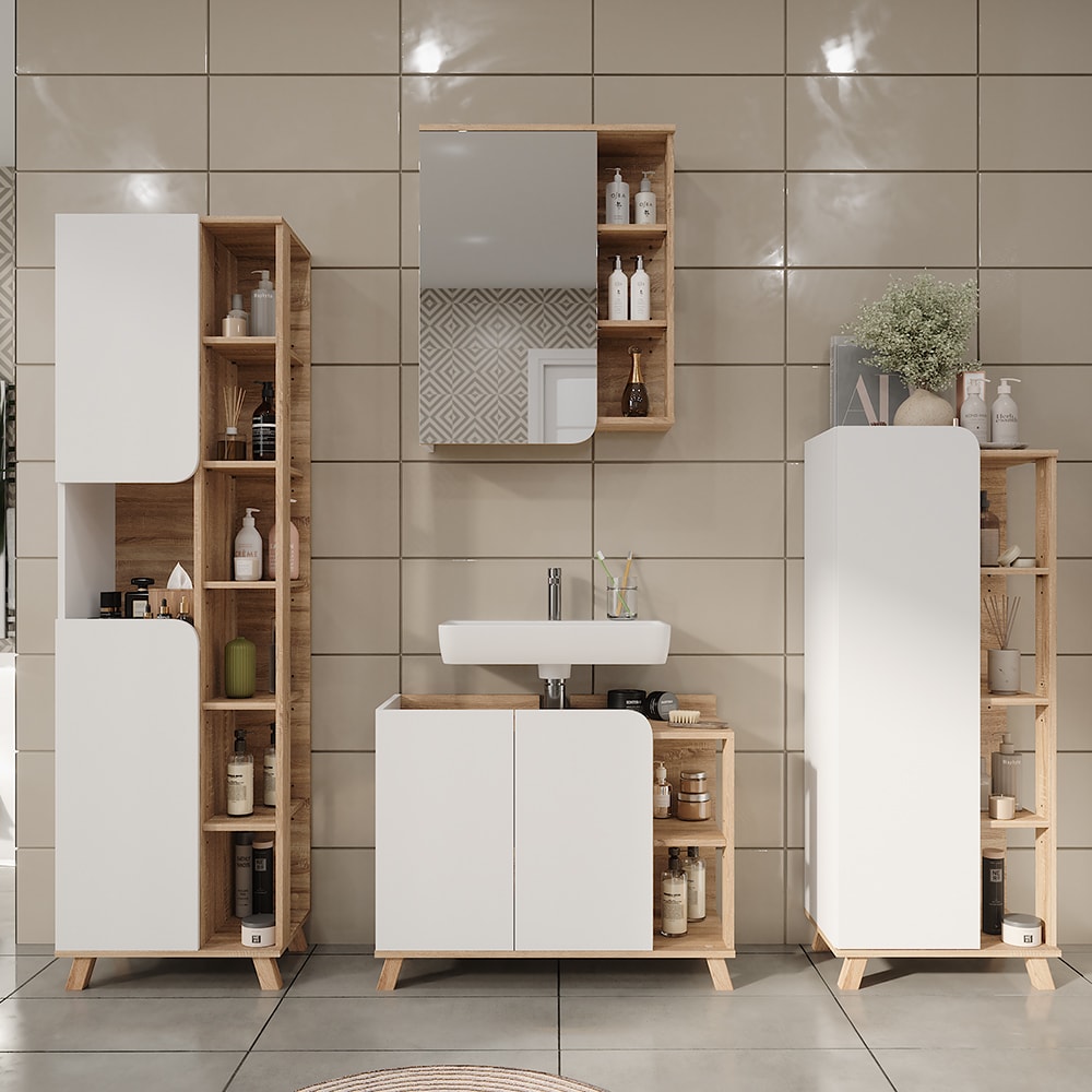 Badmöbel-Set 4-teilig Sonoma/Weiß 80x65cm - Maisons Du Monde