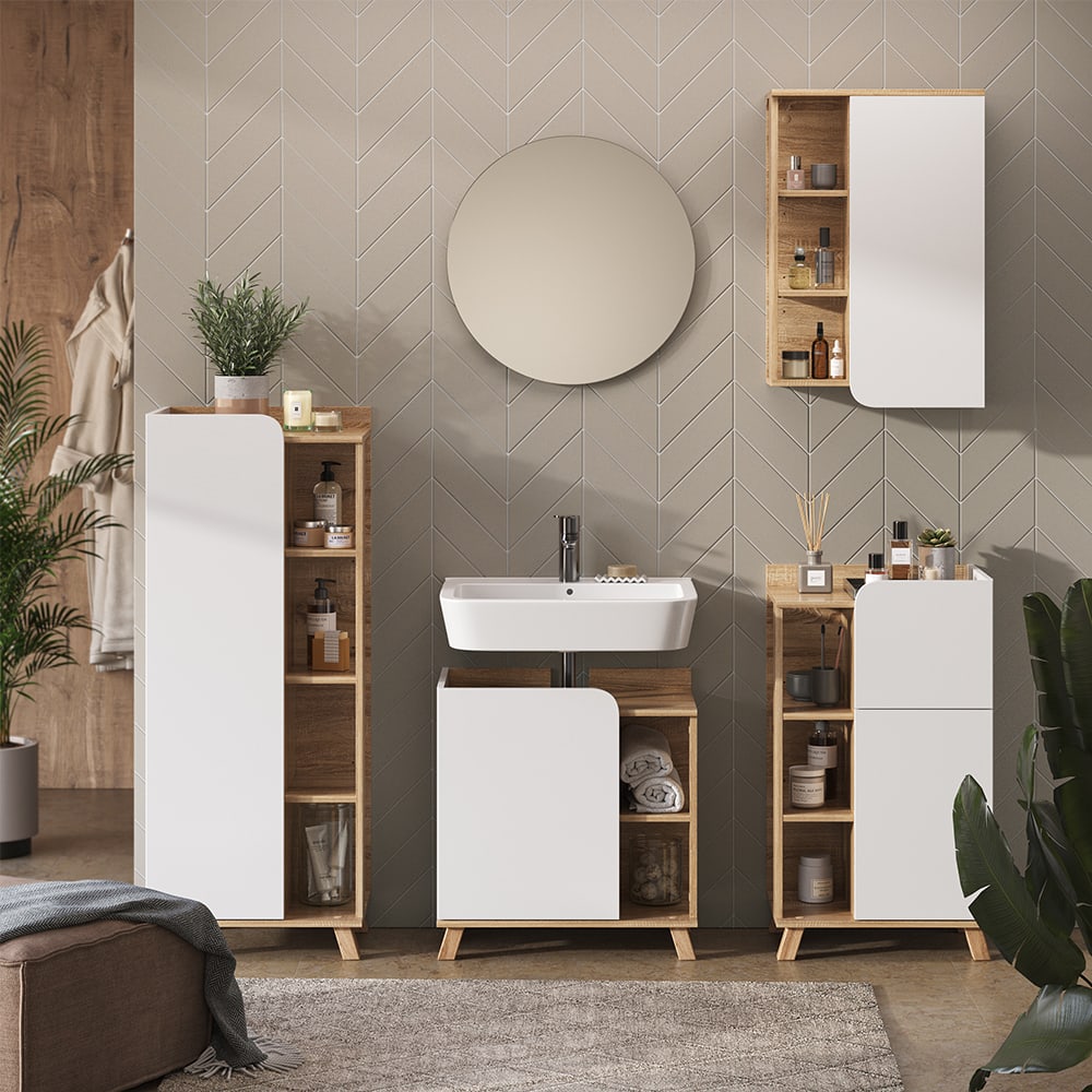 Badmöbel-Set 5-teilig Sonoma/Weiß 60x65cm - Maisons Du Monde