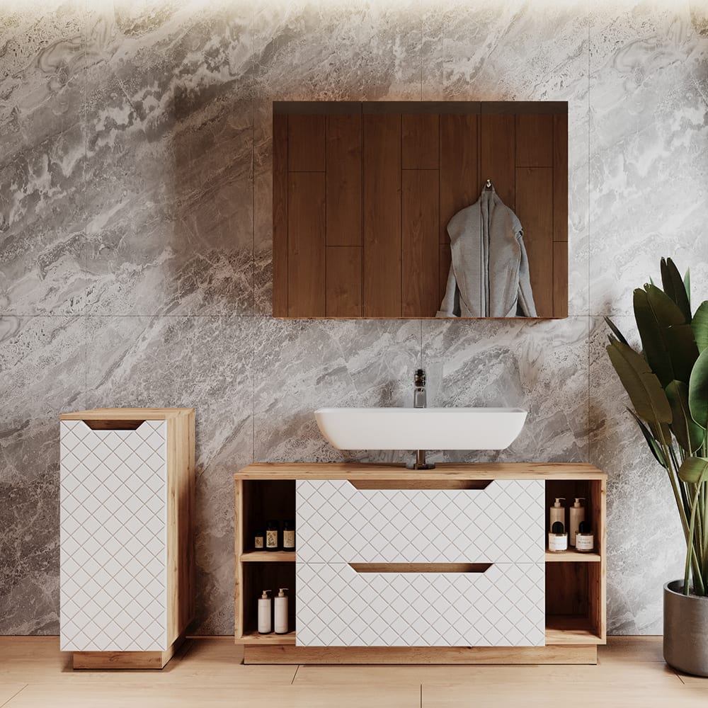 Badmöbel-Set 3-teilig Weiß 120x62.5cm - Maisons Du Monde