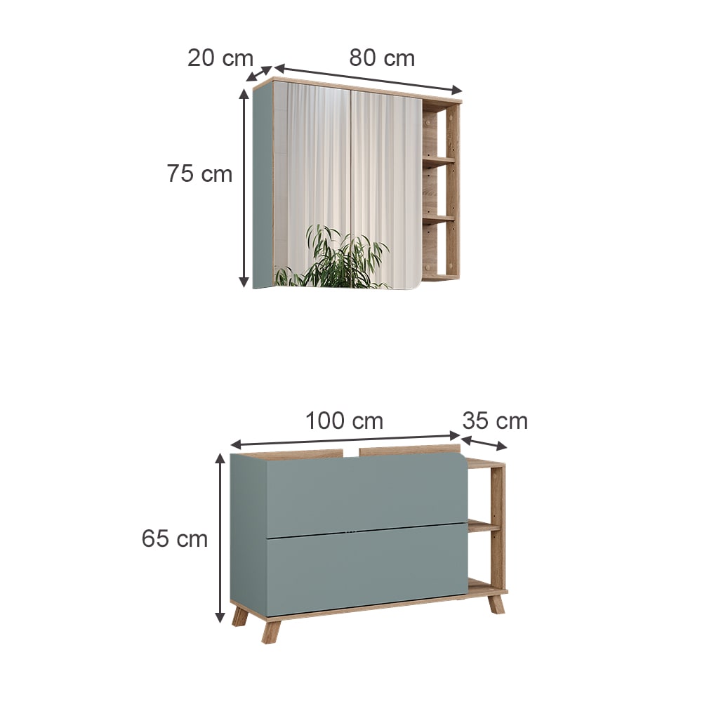 Badmöbel-Set 2-teilig Sonoma/Blau 100x65cm - Maisons Du Monde