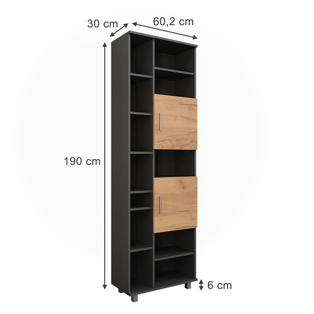 Hochschrank  Anthrazit/Goldkraft Eiche 60.2x190cm - Maisons Du