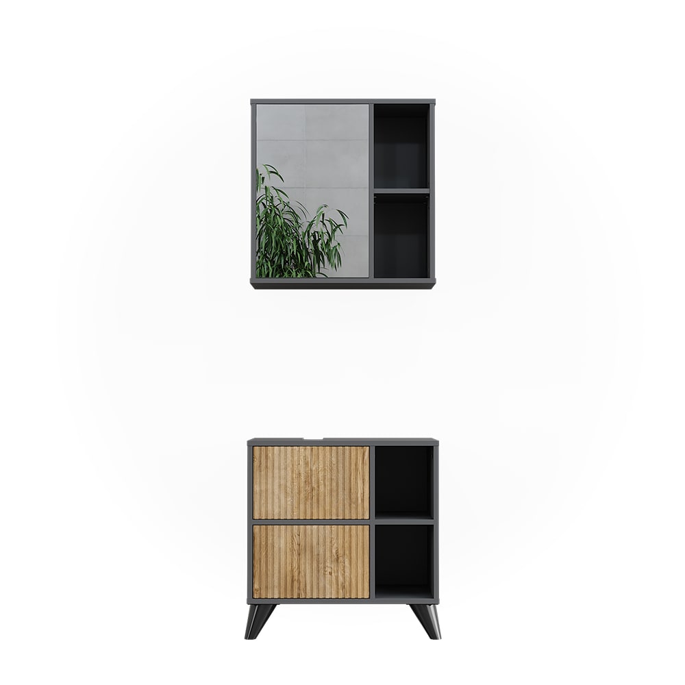 Vicco Badmöbel-Set 2-teilig Anthrazit/Goldkraft Eiche 60x62cm style modern Grau Spanplatte