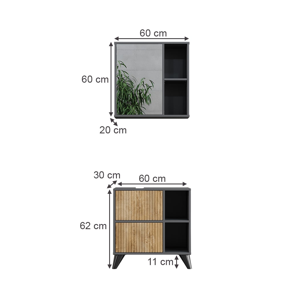 Badmöbel-Set 2-teilig Anthrazit/Goldkraft Eiche 60x62cm - Maisons