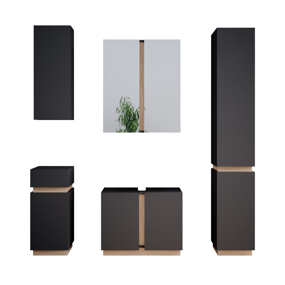 Vicco Badmöbel-Set 5-teilig Anthrazit 70x55.5cm style modern Grau Spanplatte