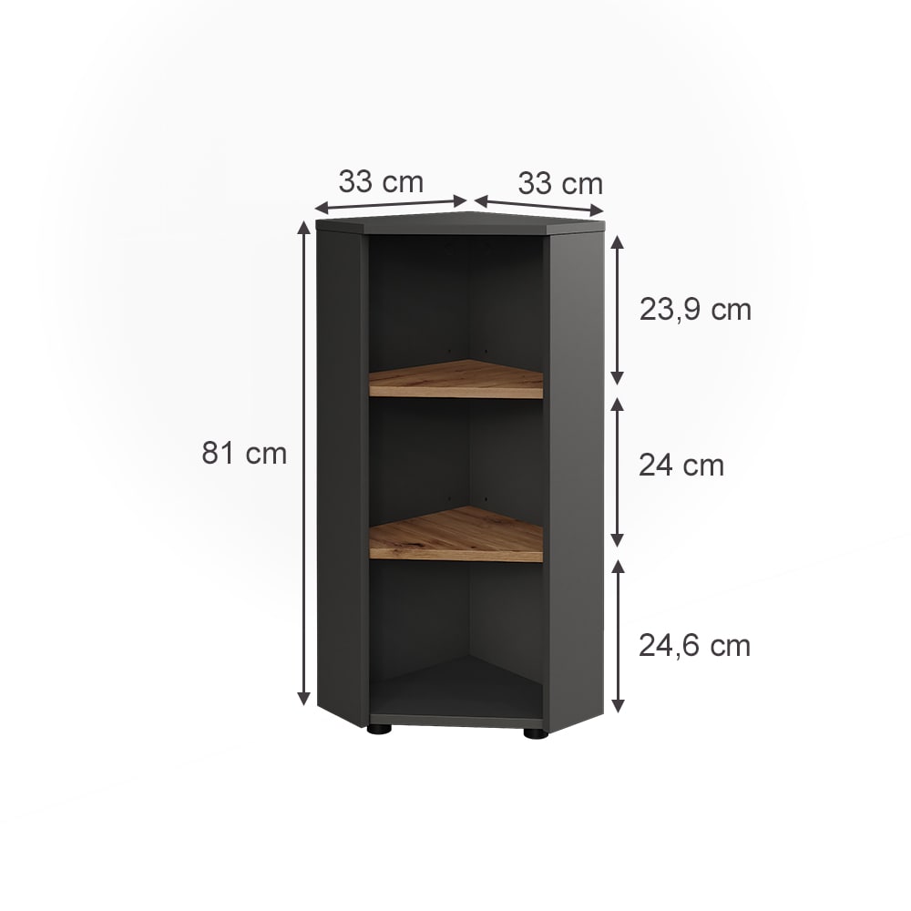 Eckmidischrank 3 Ablagefächer Anthrazit/Goldkraft Eiche 33x81cm -