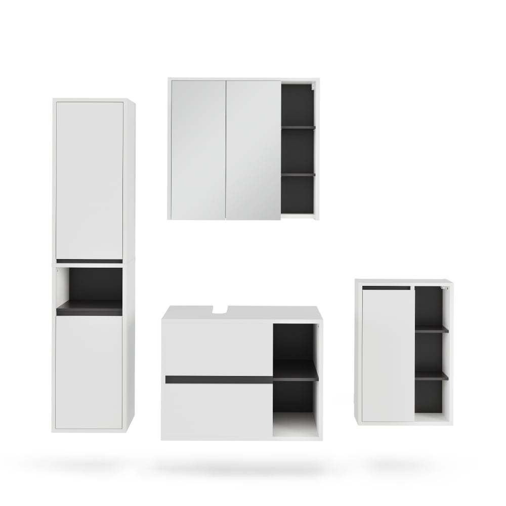Vicco Badmöbel-Set 4-teilig Weiß/Grau 80x60cm style modern Weiß Spanplatte