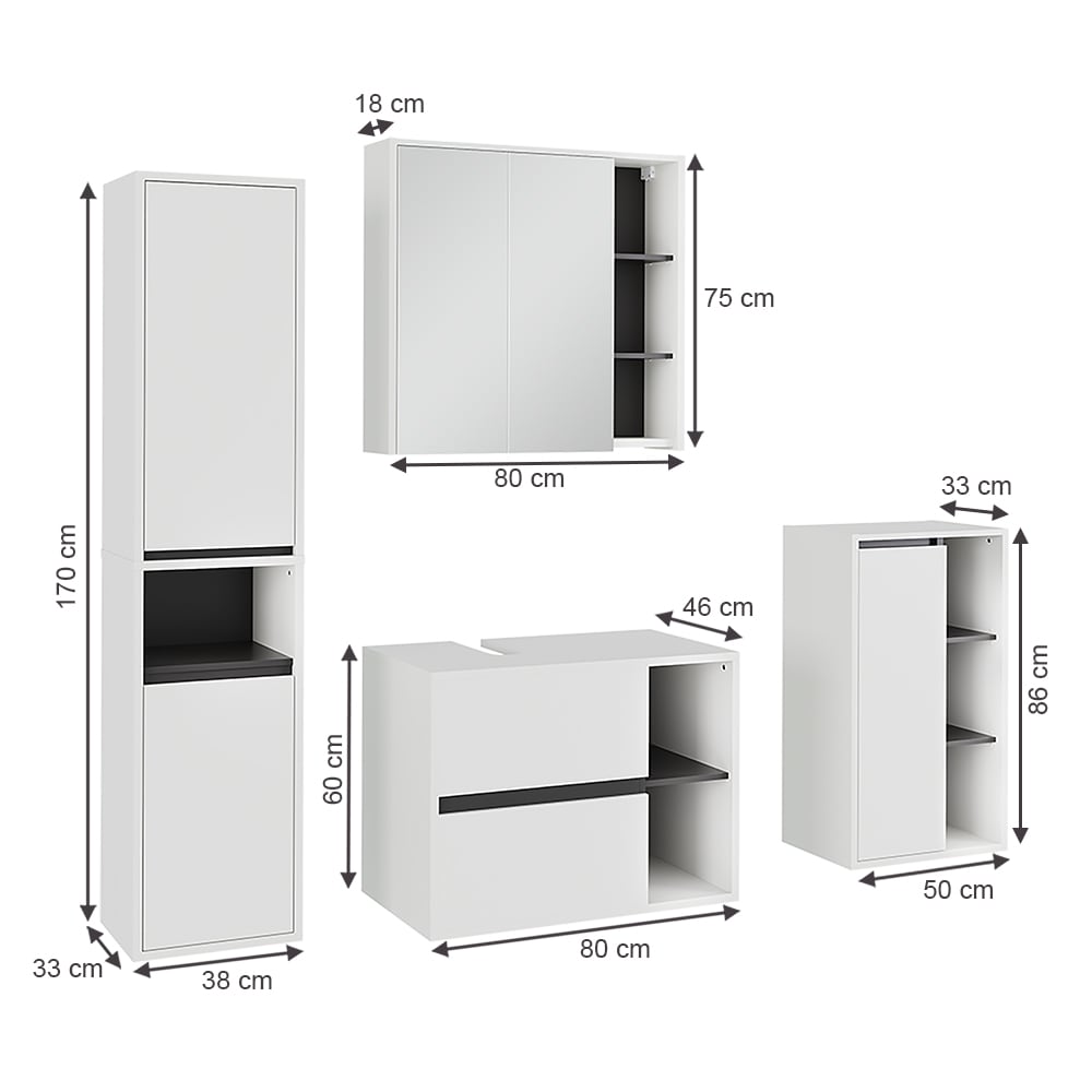 Badmöbel-Set 4-teilig Weiß/Grau 80x60cm - Maisons Du Monde