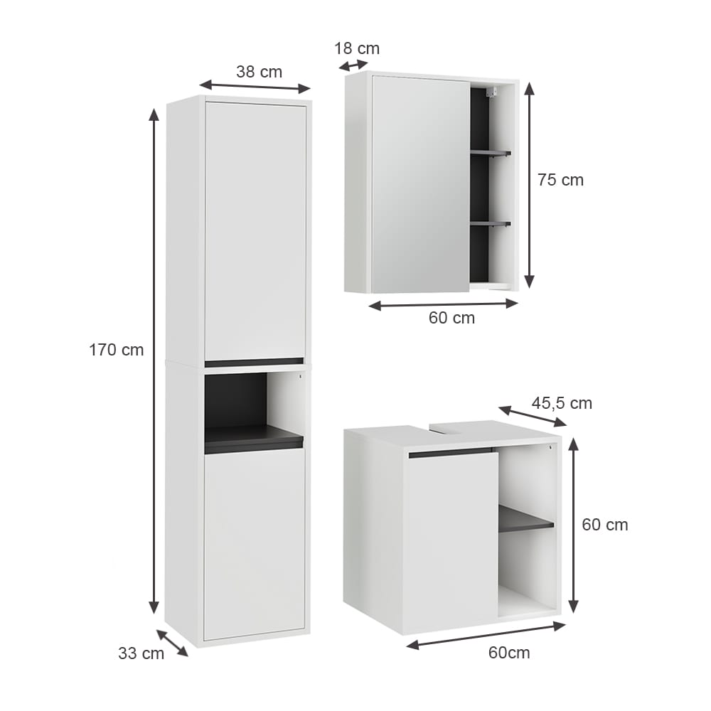 Badmöbel-Set 3-teilig Weiß/Grau 60x60cm - Maisons Du Monde