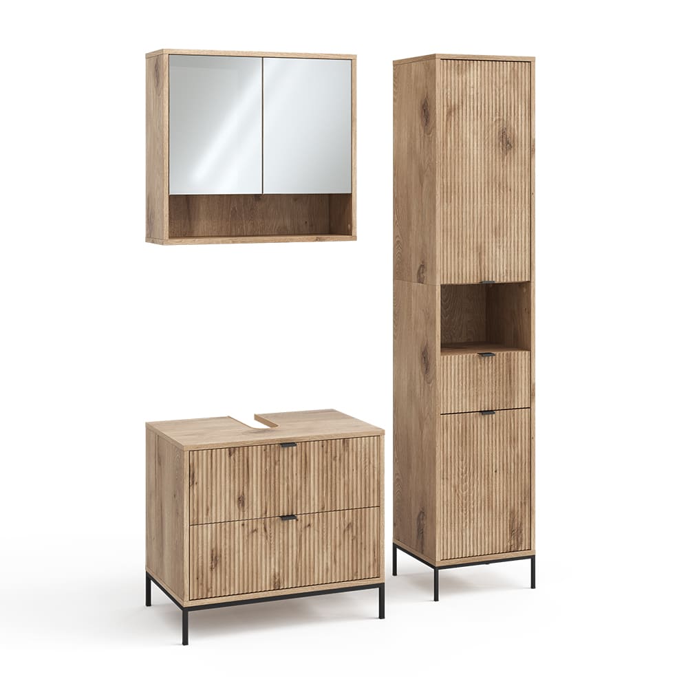 Vicco Badmöbel-Set 3-teilig Viking Oak 70x63cm style modern Braun Spanplatte