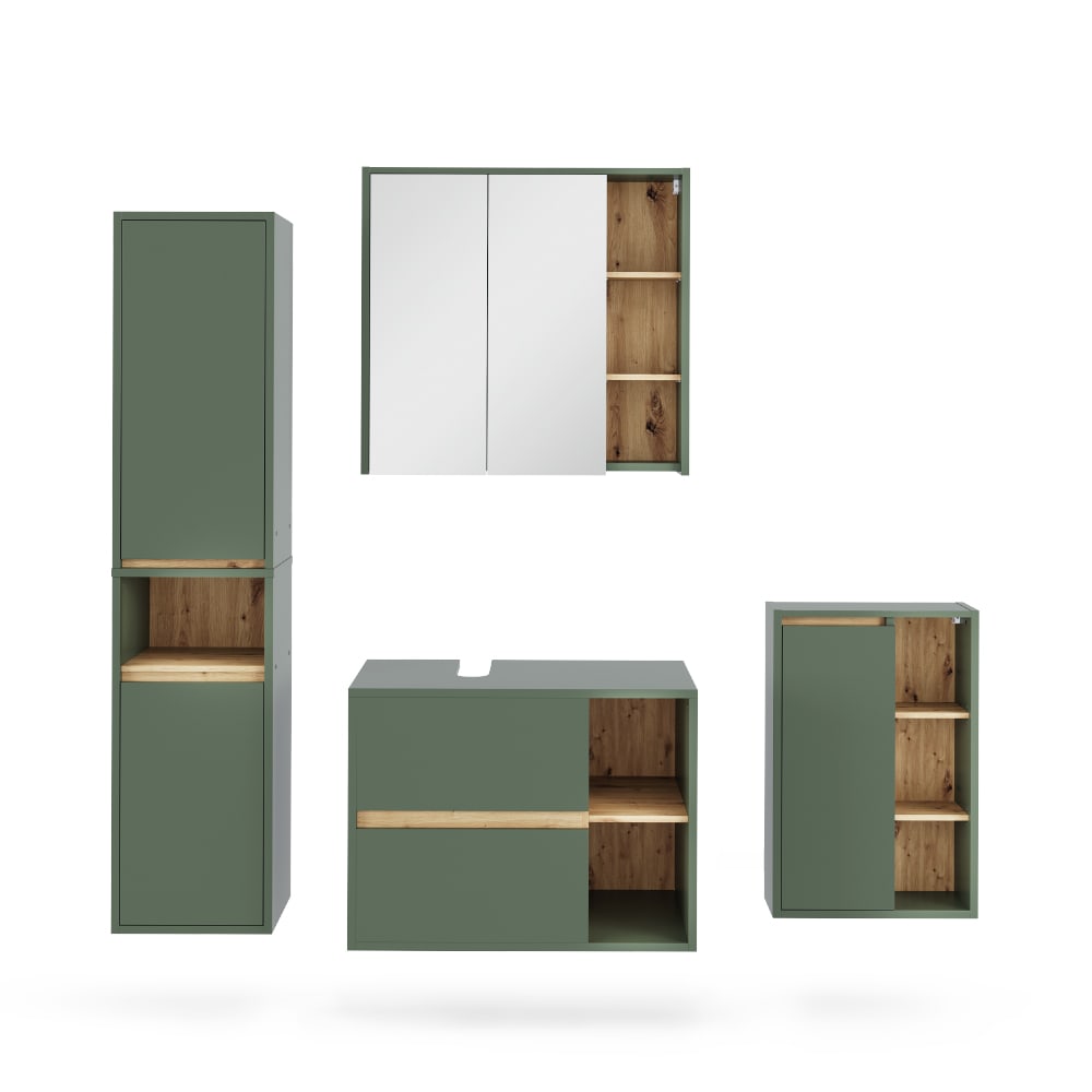 Vicco Badmöbel-Set 4-teilig Grün/Artisan-Eiche 80x60cm style modern Grün Spanplatte