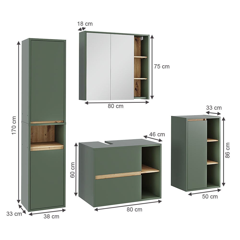 Badmöbel-Set 4-teilig Grün/Artisan-Eiche 80x60cm - Maisons Du