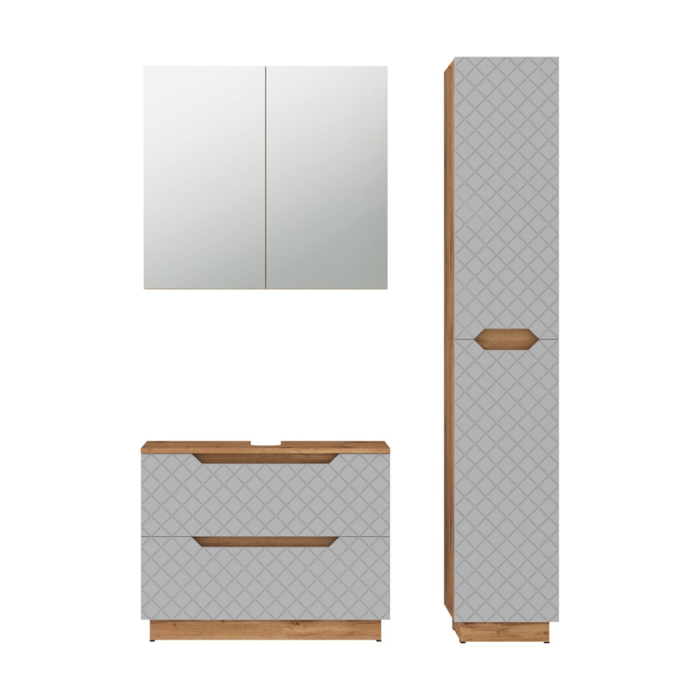 Vicco Badmöbel-Set 3-teilig Grau 80x62.5cm style modern Grau Spanplatte