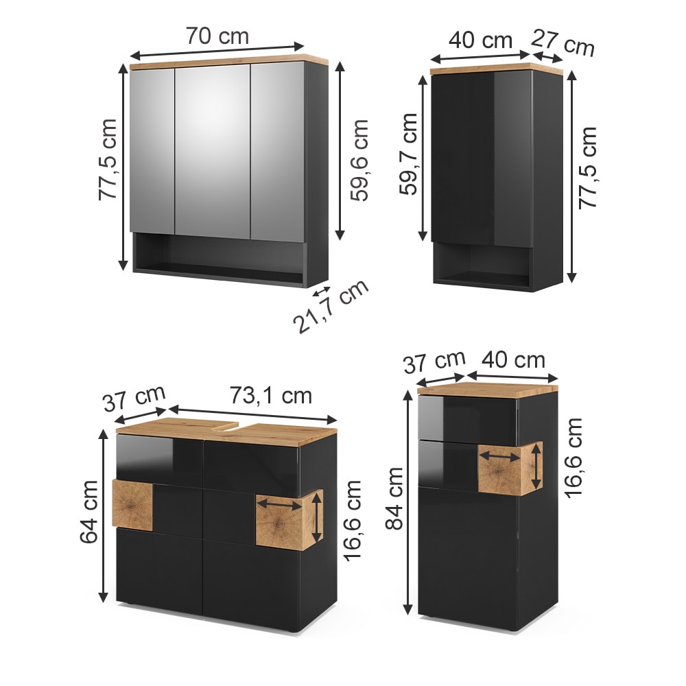 Badmöbel-Set 4-teilig Anthrazit 75x64cm - Maisons Du Monde