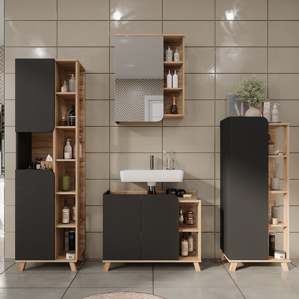 Badmöbel-Set 4-teilig Sonoma/Anthrazit 80x65cm - Maisons Du Monde