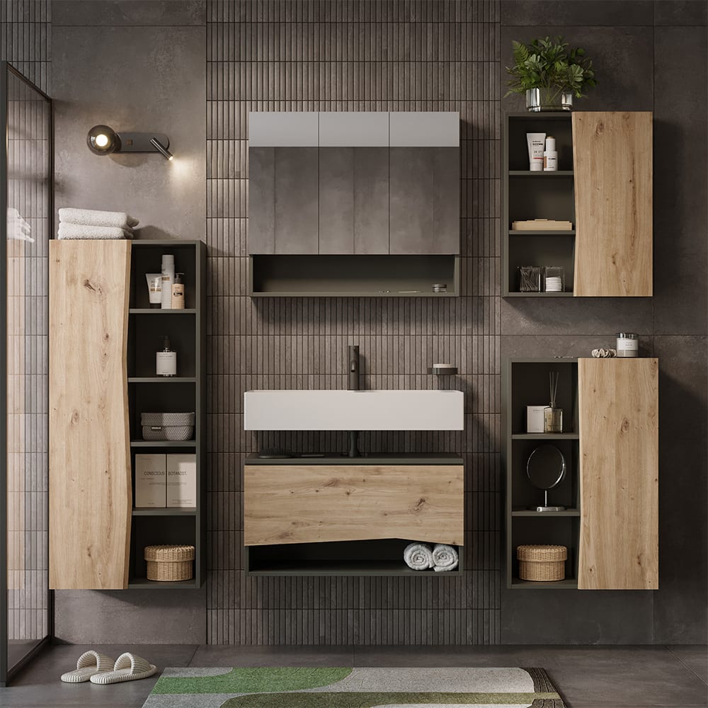 Badmöbel-Set 5-teilig Artisan-Eiche/Anthrazit 80x42.8cm - Maisons