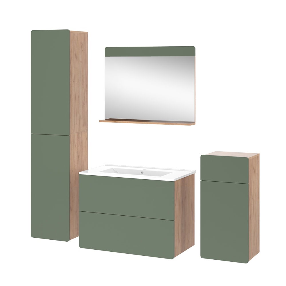 Vicco Badmöbel-Set 5-teilig Goldkraft Eiche/Grün 80x59.3cm style modern Braun Spanplatte