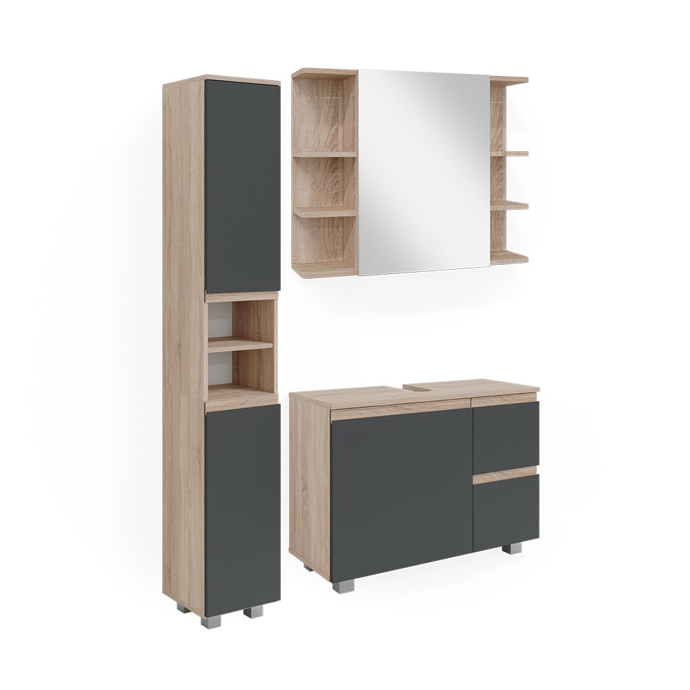 Vicco Badmöbel-Set 3-teilig Sonoma 80x60.8cm style modern Braun Spanplatte