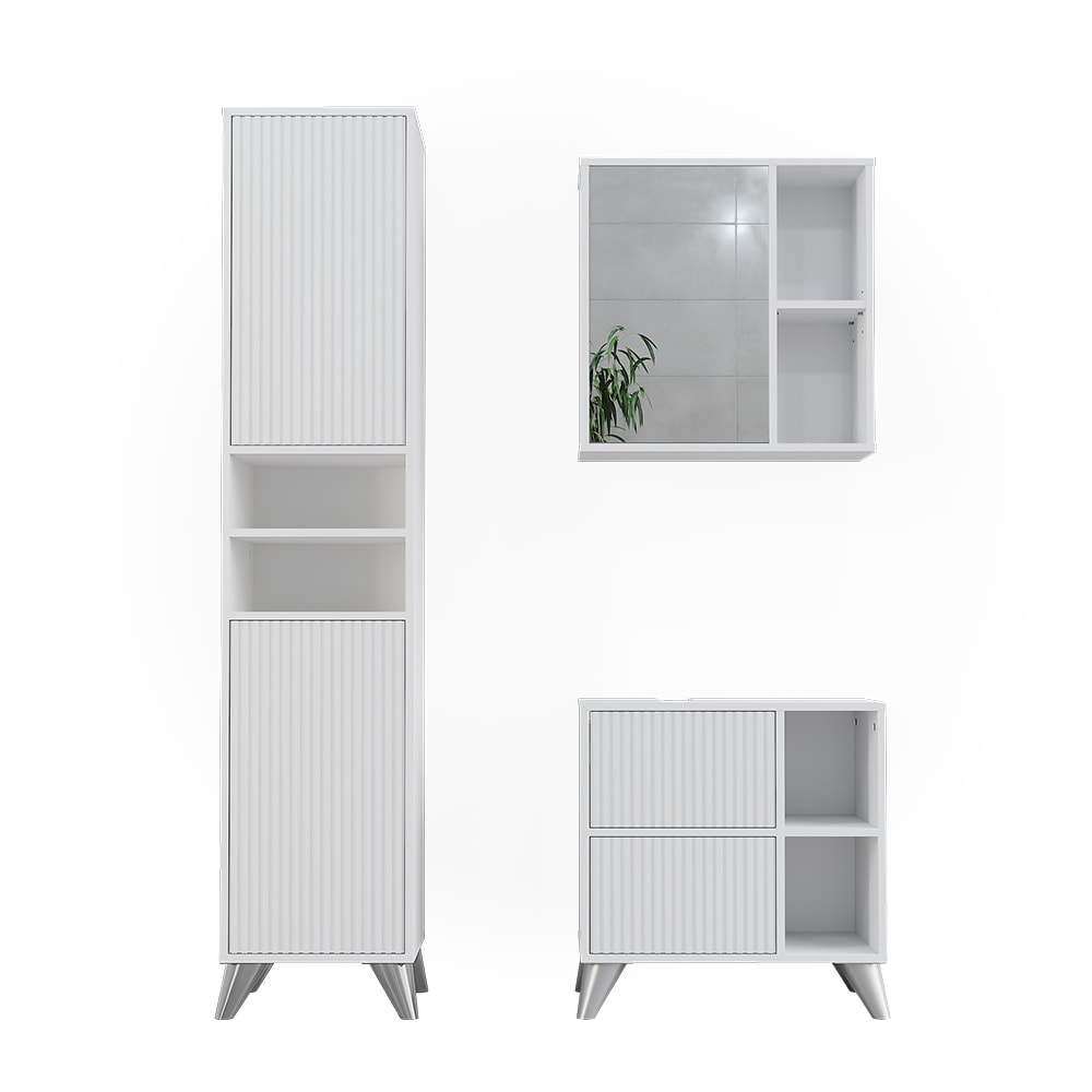 Vicco Badmöbel-Set 3-teilig Weiß 60x62cm style modern Weiß Spanplatte