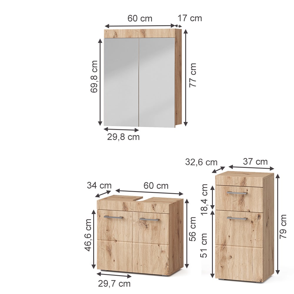 Badmöbel-Set 3-teilig Eiche Wotan 60x56cm - Maisons Du Monde