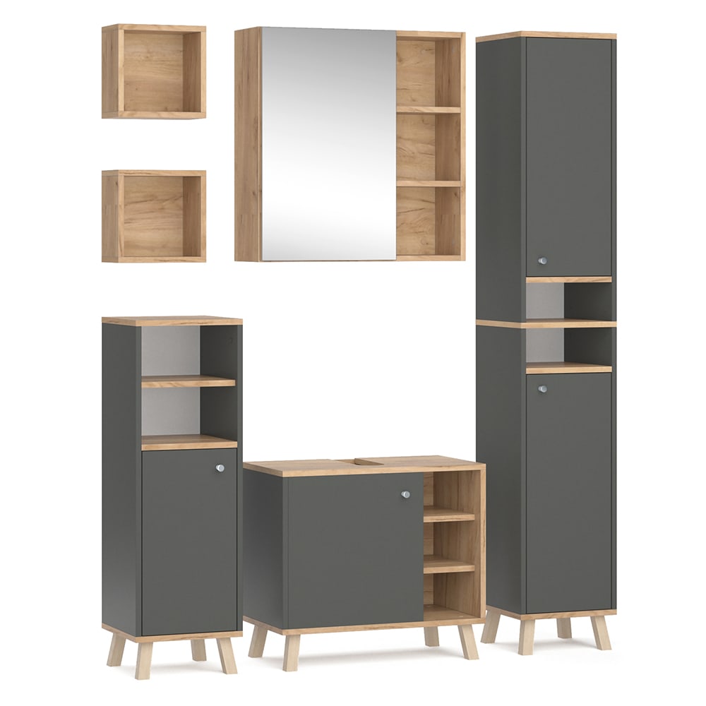 Vicco Badmöbel-Set 6-teilig Anthrazit 60x54cm style modern Grau Spanplatte