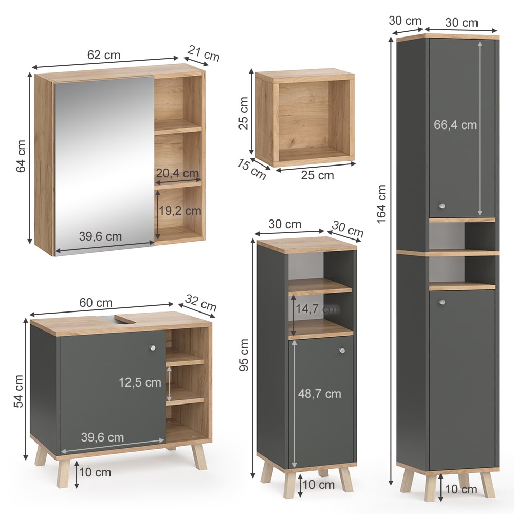 Badmöbel-Set 6-teilig Anthrazit 60x54cm - Maisons Du Monde