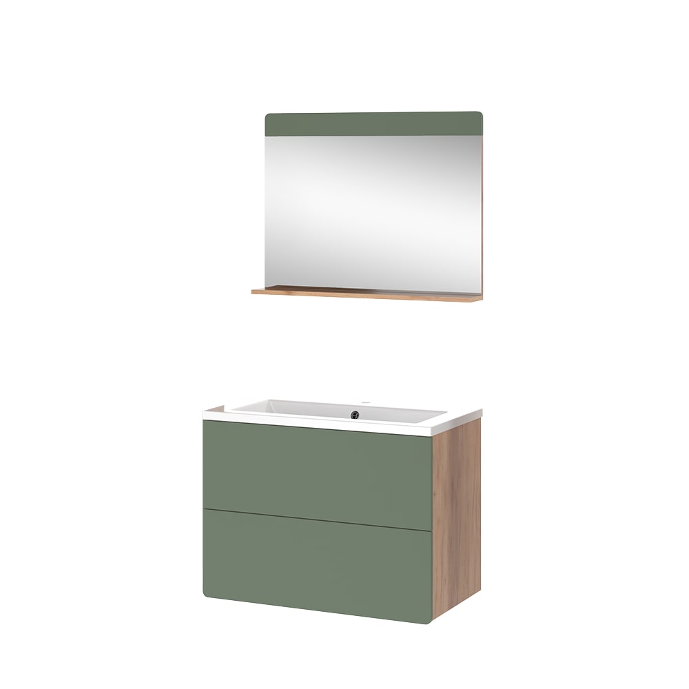 Vicco Badmöbel-Set 3-teilig Goldkraft Eiche/Grün 80x59.3cm style modern Braun Spanplatte
